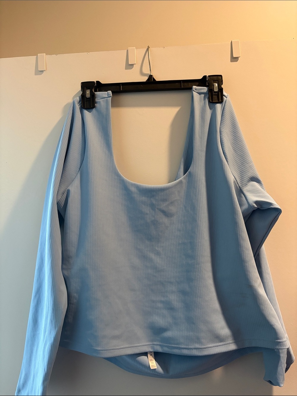 Fabletics Light Blue Ribbed Scoop-Neck Long Sleeve Top